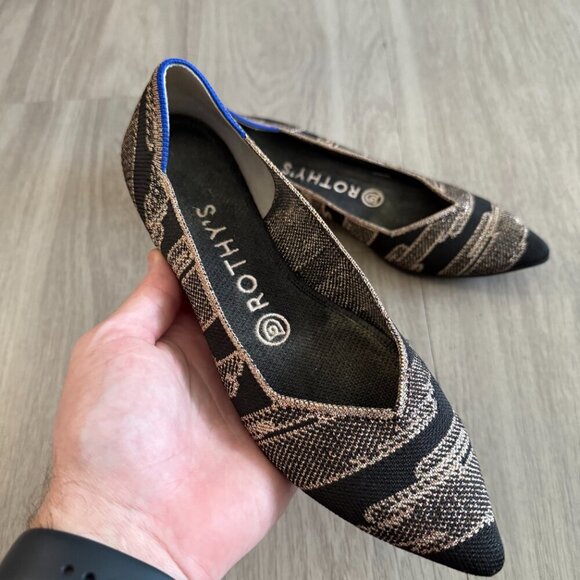 Rothy’s The Point Flats Black and Gold Knit Size 6.5 - Picture 2 of 5